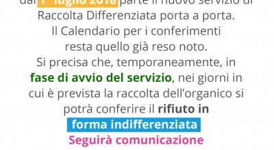 COMUNICAZIONE DI SERVIZIO DELL'ARO LECCE 8 INERENTE AL NUOVO SERVIZIO DI RACC...