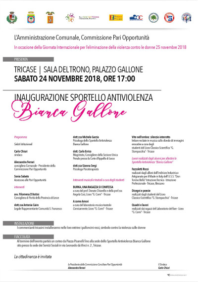 TRICASE – SABATO 24 NOVEMBRE 2018 – ORE 17.00 – SALA DEL TR...