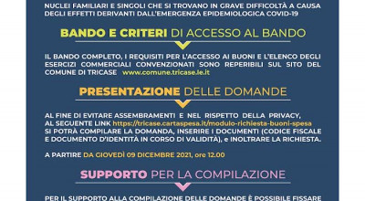 AVVISO PUBBLICO EROGAZIONE BUONI SPESA PER L'ACQUISTO DI BENI DI PRIMA NECESS...