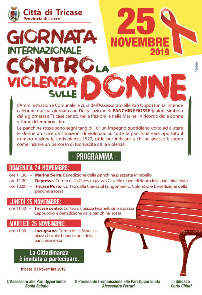 25 NOVEMBRE 2019 GIORNATA INTERNAZIONALE CONTRO LA VIOLENZA SULLE DONNE
