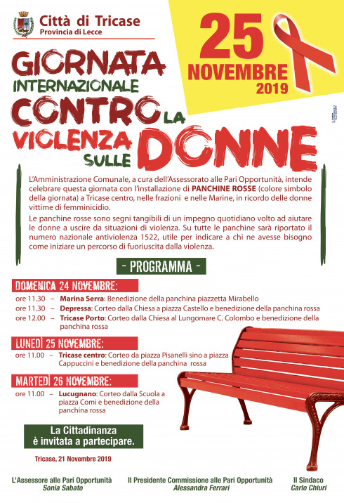 25 NOVEMBRE 2019 GIORNATA INTERNAZIONALE CONTRO LA VIOLENZA SULLE DONNE