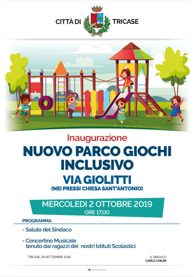 MERCOLEDI' 2 OTTOBRE 2019 - ORE 17.00 - INAUGURAZIONE NUOVO PARCO GIOCHI INCL...