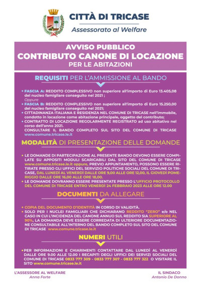 BANDO DI CONCORSO PER L’ASSEGNAZIONE DI CONTRIBUTI  PER IL SOSTEGNO ALL...