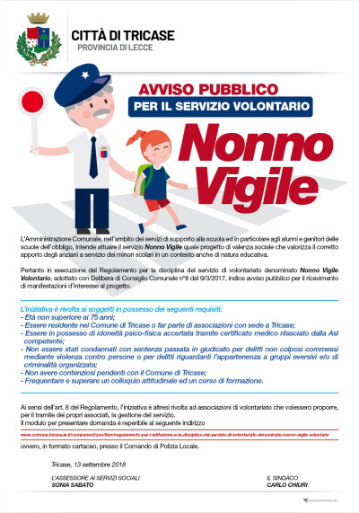 AVVISO PUBBLICO PER IL SERVIZIO VOLONTARIO NONNO VIGILE