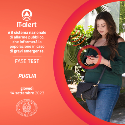 IT-ALERT, AL VIA TEST DEL NUOVO SISTEMA DI ALLARME PUBBLICO IN PUGLIA