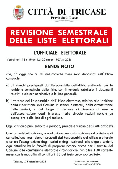 REVISIONE SEMESTRALE DELLE LISTE ELETTORALI