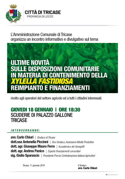 GIOVEDI' 18 GENNAIO 2018 - ORE 18.30 - SCUDERIE DI PALAZZO GALLONE - INCONTRO...