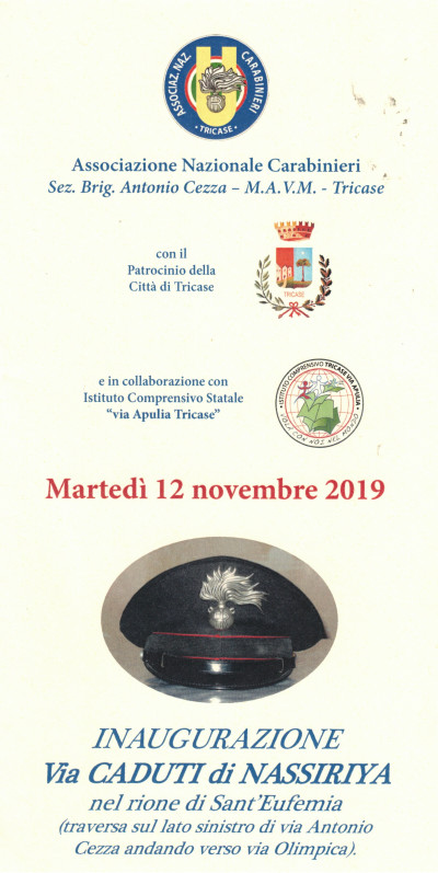 MARTEDI' 12 NOVEMBRE 2019 - INAUGURAZIONE VIA CADUTI DI NASSIRIYA NEL RIONE D...