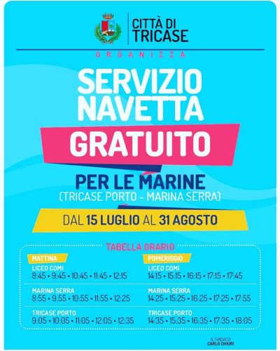 COMUNE DI TRICASE - SERVIZIO NAVETTA GRATUITO PER LE MARINE (TRICASE PORTO - ...